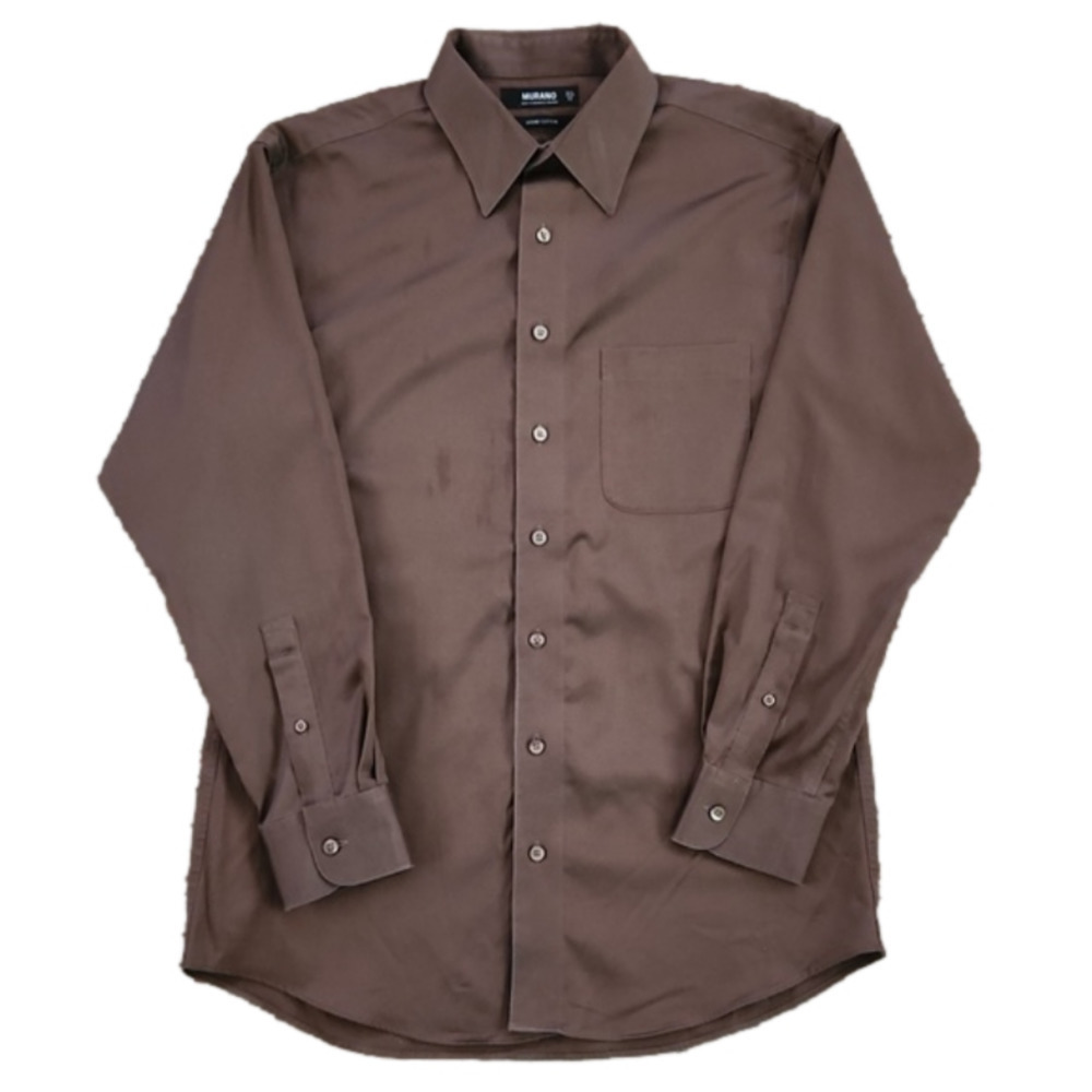 MURANO Liquid Cotton Brown Button-Up Dress Shirt